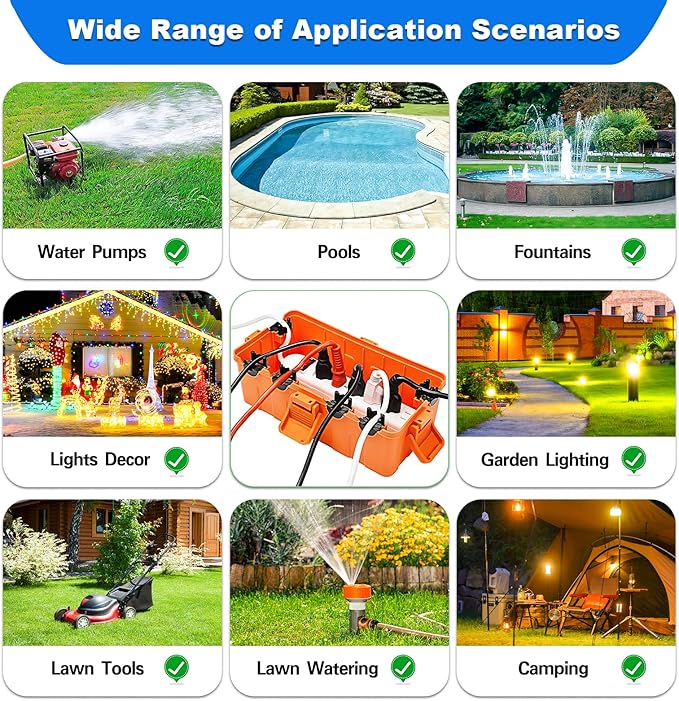 Hrensaw Medium Outdoor Electrical Box(10.6x5.5x4.5inch),Weatherproof Connection Box w/6 Cable Entry,IP54 Waterproof Extension Cord Cover Protect Power Strip,Timer,Plug,Holiday Lights,Orange