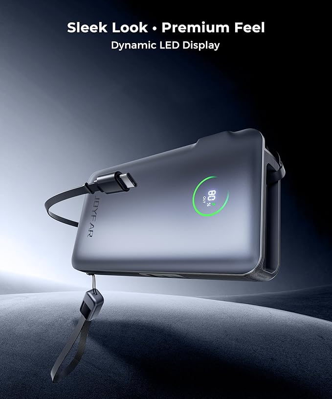 Portable Charger Power Bank - Travel Essentials Battery Pack 35W AC Plug GaN 10000mAh Built in Cable USB C Phone Fast Charging Powerbank Compatible with iPhone 16 15 14 13 iPad MacBook Samsung