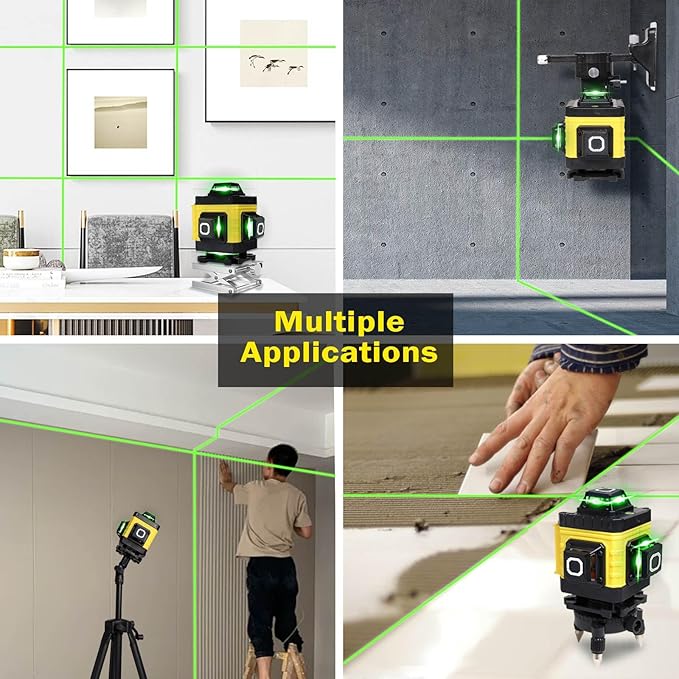 Laser Level, 4 x 360° Laser Level with Tripod, Self Leveling Laser Level 4D Green Lazer Level 16 Lines Laser Level 360 Self Leveling for Construction, Picture Hanging, Floor Tile, Renovation