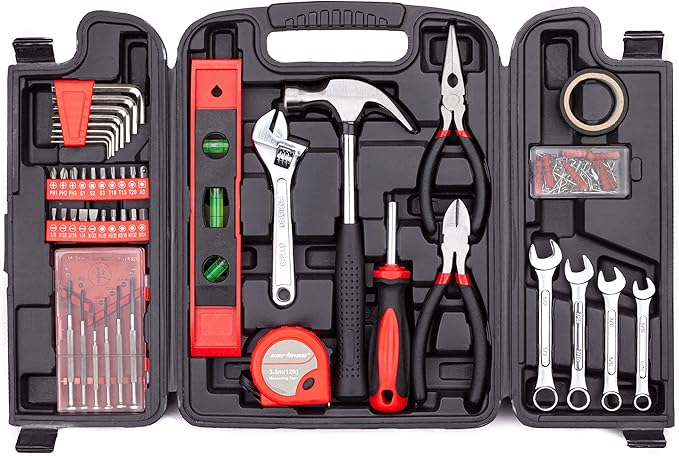 CARTMAN 136 Piece Tool Set General Household Hand Tool Kit with Plastic Toolbox Storage Case