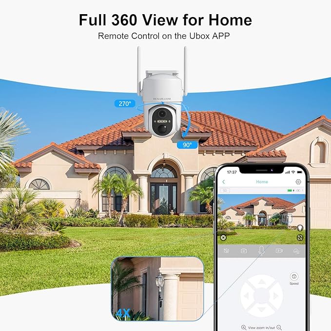 Security Cameras Wireless Outdoor, WIFI Cameras for Home Security, Wireless Outdoor Security Camera Solar Powered, 360 Camera with PTZ, PIR Sensor, 2K HD Color Night Vision, SD/Cloud, IP66 Waterproof