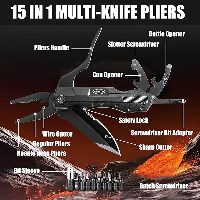 RoverTac Multitool Knife Tool Set for Dad Gift, 15-in-1 Multitool Knife, Tactical Pen, Whistle in a Premium Gift Box with BEST DAD EVER, Gifts for Dad for Birthday Christmas Valentine Father's Day