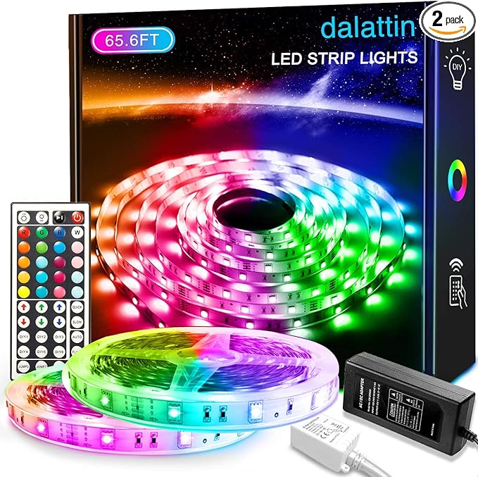 dalattin 65.6ft RGB Led Lights for Bedroom Color Changing Led Strip Lights with 44 Keys Remote,for Home Essential, Bedroom Room Party Decoration,Festival Decor,2 Rolls of 32.8ft