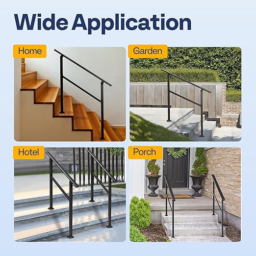 VIVOHOME 2-Pack 3 Step Hand Rails for Outdoor Steps, Galvanized Steel Railing, Black Oval Exterior Hand Railing for Porch, Deck, or Indoor Stairs, Railing Kit