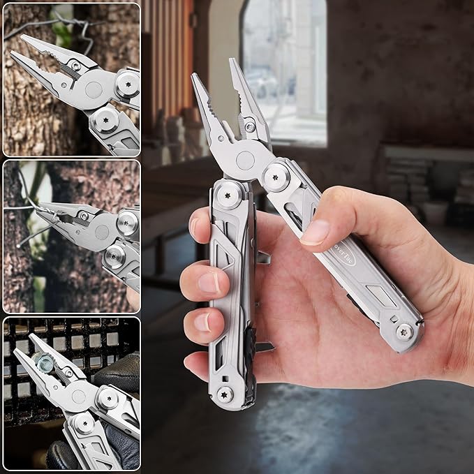 RoverTac 16-in-1 Multitool Pliers with Knife, Scissors, Saw & Screwdrivers – Heavy-Duty Multi Tool Pocket Knife with Nylon Sheath – Ideal for Camping, Hiking, Survival, DIY & Everyday Carry