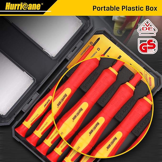 HURRICANE 1000V Precision Insulated Screwdriver Set, 6 Piece Insulated Electrician Screwdriver Set with Magnetic Tips for Electrical Repairs. Slotted(1.8mm, 2.0mm, 2.5mm, 3.0mm), Phillips(PH00, PH0)