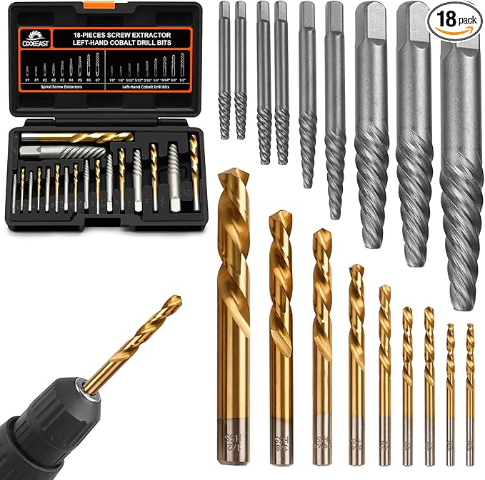 18pcs Screw Extractor Set and Left Hand Drill Bits for Removing Broken Bolt Extractor Kit, Easy Out Screw Extractor Set, Screw Remover Tool with Storage Case, Gifts for Men, Dad and Husband