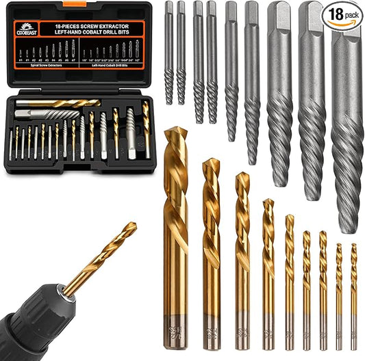 18pcs Screw Extractor Set and Left Hand Drill Bits for Removing Broken Bolt Extractor Kit, Easy Out Screw Extractor Set, Screw Remover Tool with Storage Case, Gifts for Men, Dad and Husband