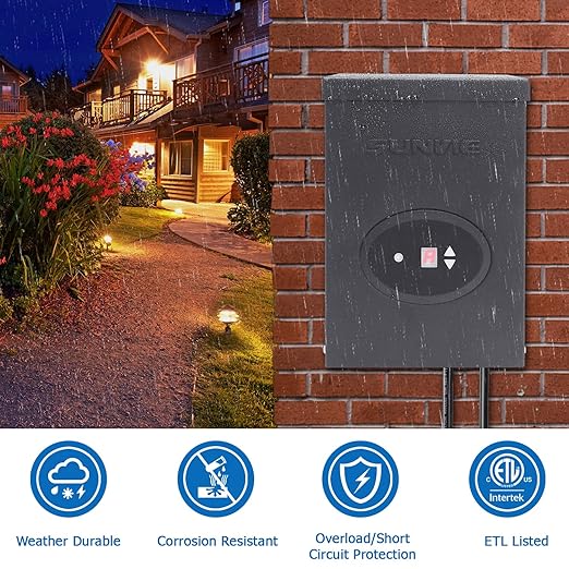 SUNVIE 300W Low Voltage Transformer for Landscape Lighting with Timer and Photocell Sensor Waterproof Power Supply for Landscape Lights Path Lights Outdoor Spotlight 120V AC to 12V /14V AC(ETL Listed)