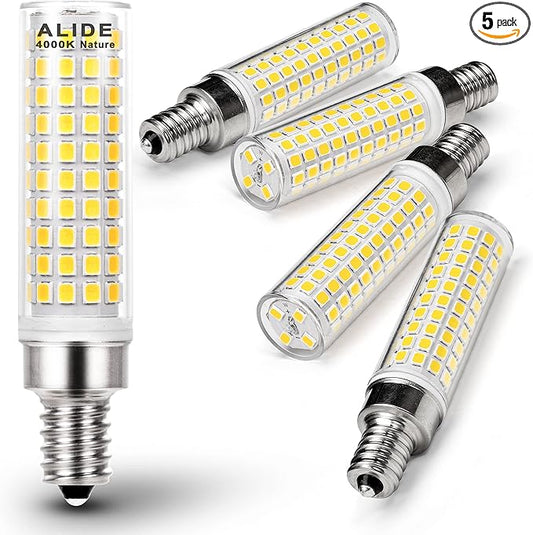 ALIDE E12 100w LED Candelabra Bulbs Replacement C7,4000K Natural White,1200lm T6 10W LED E12 Candle Light Bulbs for Ceiling Fan Pendant Lighting Salt Lamp,Non-dimmable,5 Pack