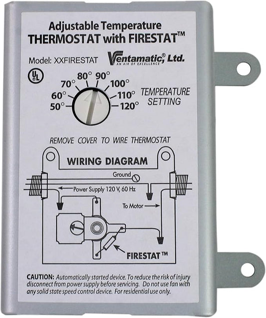 Ventamatic XXFIRESTAT 10-Amp Adjustable Programmable Thermostat with Firestat for Power Attic Ventilators, Replacement Thermostat , White