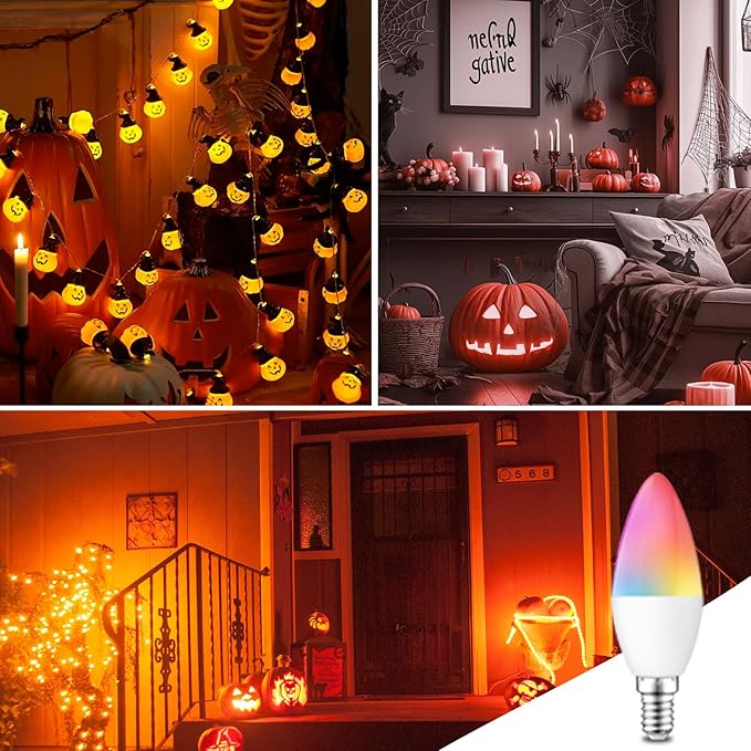 Smart Candelabra LED Bulbs 40 Watt Equivalent, 300lm, E12 LED Bulb Compatible with Alexa/Google Assistant/Smart Life, No Hub Required, Dimmable, 2.4GHz WiFi Only, 3 Pack, C37-3