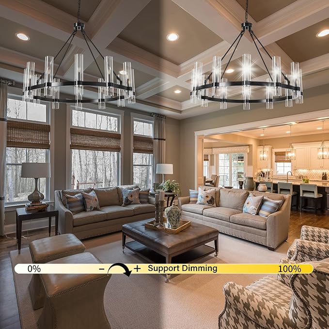 43 Inch Black Wagon Wheel Chandelier, 12 Lights with Glass Shades Light Fixtures, Large Modern Farmhouse Pendant Light for Dining Room, Living Room, Kitchen, Foyer, High Ceilings