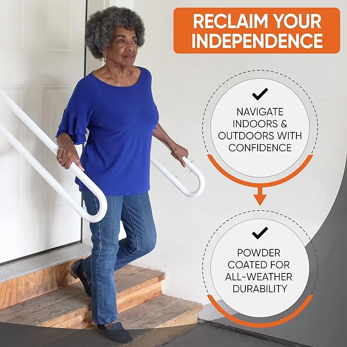 Hold Tight Handrails Steel Jamb-Mount Handrail - Heavy Duty Stair Railing for Decks, Porch, Mobile Homes, Short Stairway - Weatherproof & Non-Slip Powder Coated Finish - [Right Handed], [32"], [Black]