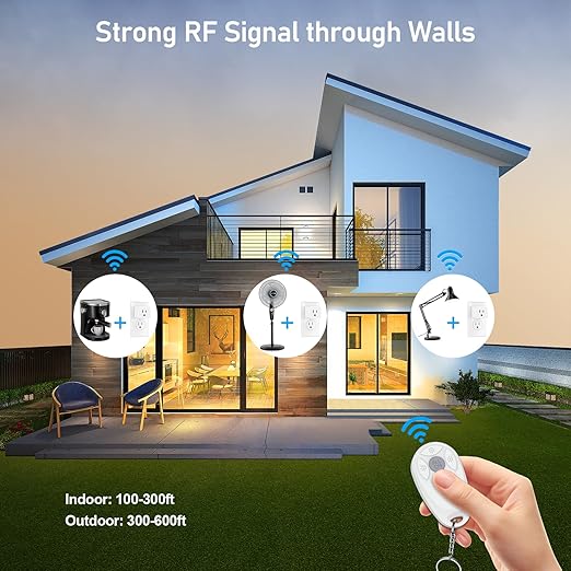Thinkbee Remote Control Outlet, 15A /1500W 300ft RF Range Wireless Light Switch Kit, Expandable Remote Outlet Electrical Switch for Lamp Fan Household Appliances, 80-275V with Anti-Surge 4000V