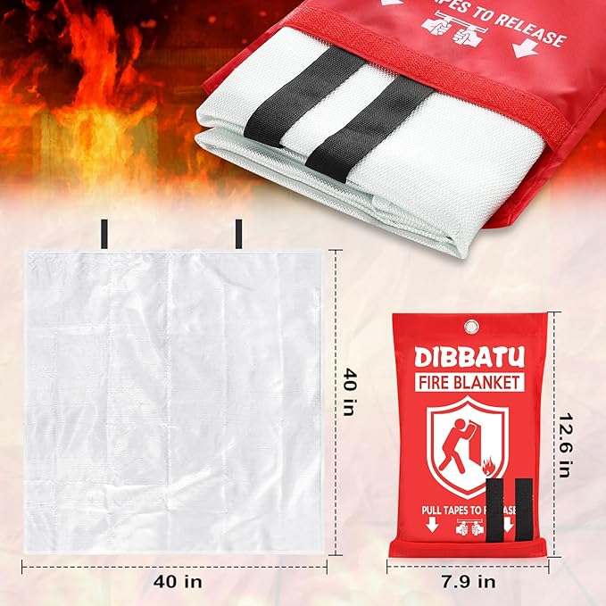 DIBBATU Fire Blanket for Home and Kitchen, Fire Blankets Emergency for Home, Emergency Fire Blankets Retardant for House, Fireproof Blanket, Survival FireBlanket for Kitchen,Fireplace, Grill, BBQ