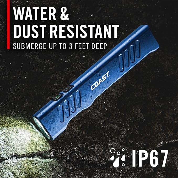 Coast Slayer 1150 Lumen USB-C Rechargeable LED Flashlight with Spot/Flood, Memory Mode and Pocket Clip, Blue