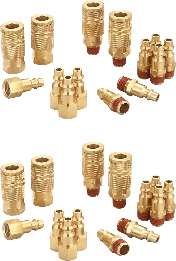 Coupler and Plug Kit (28 Piece), Industrial Type D, 1/4 Inch NPT, Solid Brass Quick Connect Air Hose Fittings Set, with Sealant
