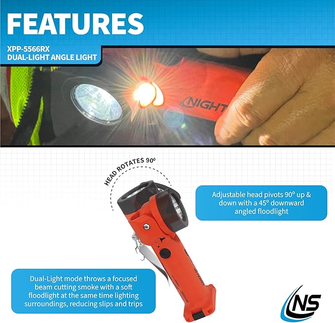 Nightstick XPP-5566RX Intrant Intrinsically Safe Dual Angle Light - 3 in 1 Flashlight, Floodlight, Dual-Light - 8 Brightness Modes - Red