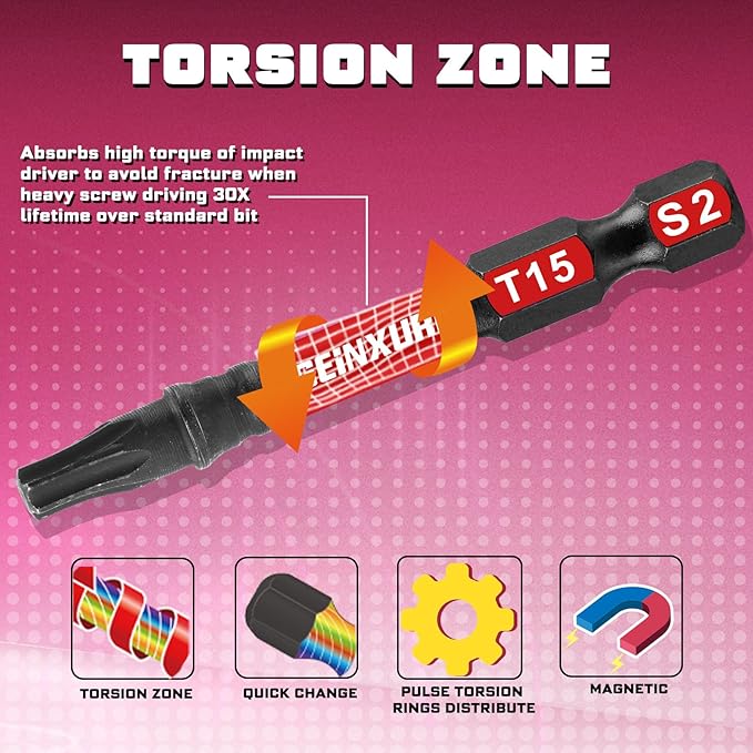 40Pieces Impact Screwdriver Bits Set, Magnetic S2 Steel Phillips/Slotted/Square/Torx Insert Power Bits Tips, Impact Bit Holder with Pink Storage Box Case