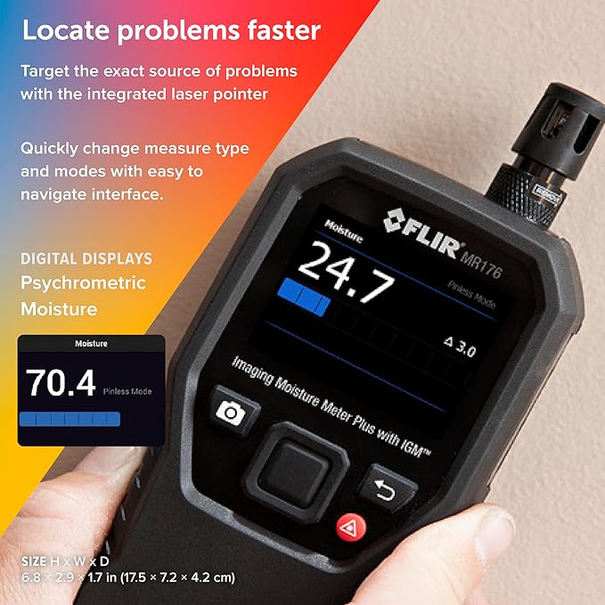 FLIR MR176 - Thermal Imaging Moisture Meter - with IGM (Infrared Guided Measurement), Replaceable Hygrometer, Pin and Pinless