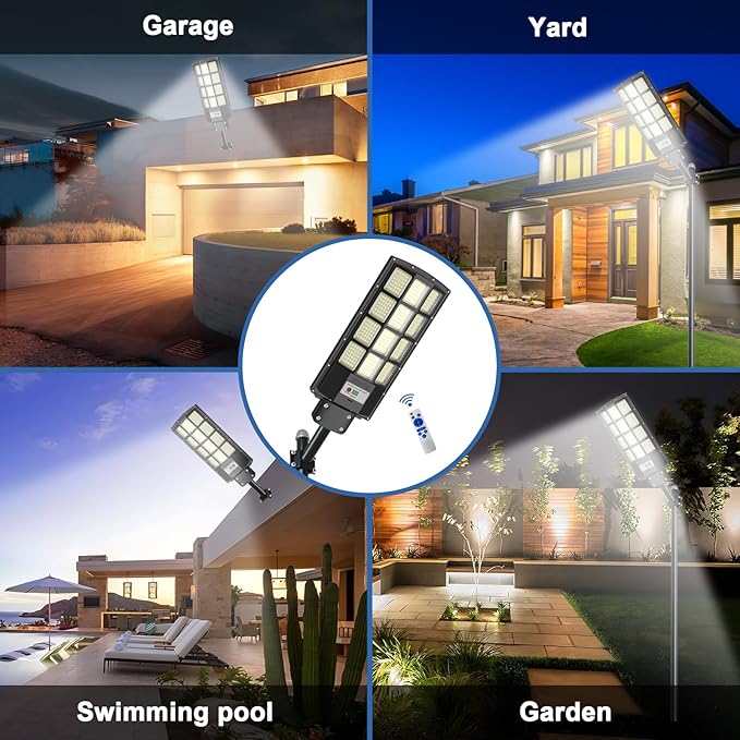 Solar Street Lights Outdoor Dusk to Dawn, 3000W Solar Flood Light Waterproof with Motion Sensor 350000LM Parking Lot Light 2 Pack