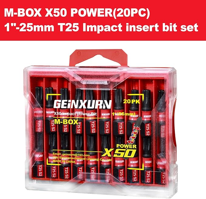 20 Pieces 1 In. T25 Impact Tough Magnetic Screwdriver Bit Set, #25 Torx Head Insert Bits, S2 Alloy Steel Star Bits with Storage M-Box