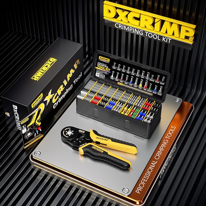 Ferrule Crimping Tool Kit, Ratchet Pliers for 24-10 AWG with 22 Types Insulated, Non-Insulated and Two Wire Ferrules, Wire Ferrules Kit, Hexagon Ferrule Crimper set, Electrician tool