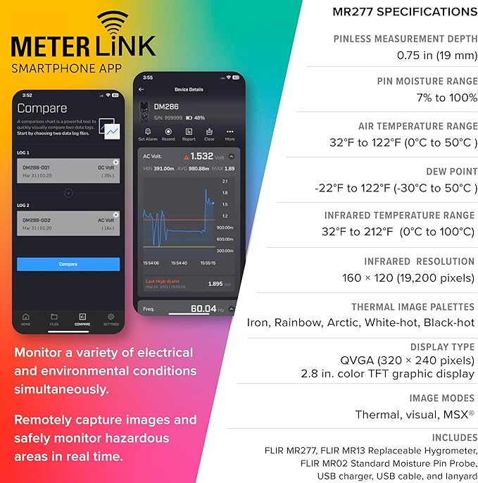 FLIR MR277 Moisture Meter, MSX IR Camera & Hygrometer for Building Inspection