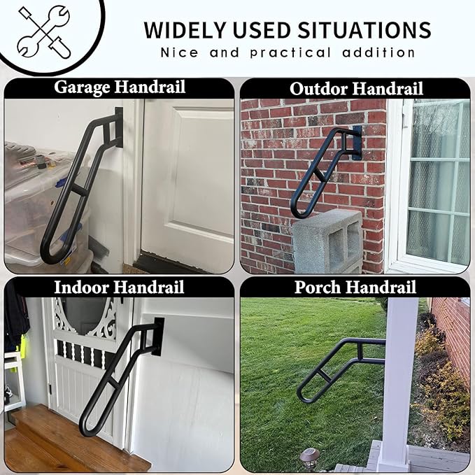 Upgraded Stair Handrails for 1-3 Steps, Wall Mounted Safety Grab Bar with Matte Finish, 27" Length Handrails for Outdoor and Indoor, Hand Rail with 2 Anti-Skid Crossbar Good for Elderly,Kids,Disabled