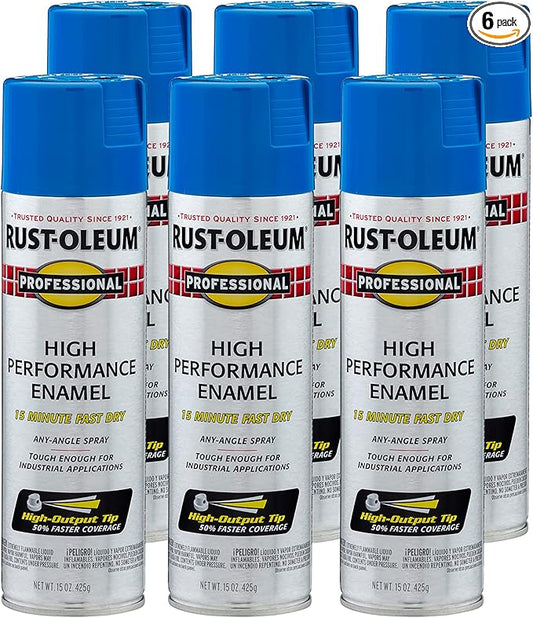 Rust-Oleum 7524838-6PK Professional High Performance Enamel Spray Paint, 15 Oz, Gloss Safety Blue, 6 Pack