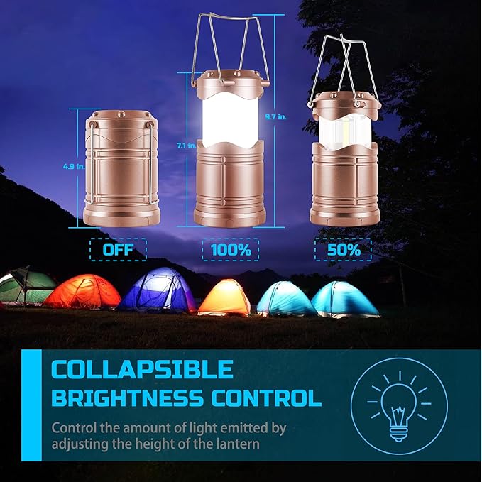 Lichamp LED Camping Lantern, 4 Pack Battery Powered Flashlight for Power Outages, Portable Collapsible Hanging Light Essential for Home, Outdoor, Emergency Lamp Survival Kit Gear for Hurricane, C3