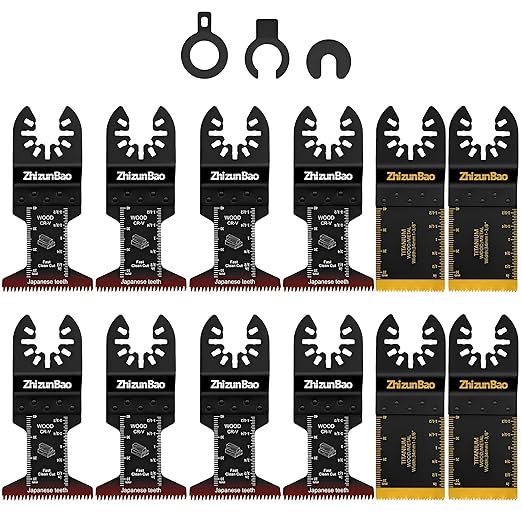 12PCS Titanium Oscillating Saw Blades, Multitool Blades for Wood, Plastic and Soft Metal Nails, Oscillating Tool Blades Kits Fit Dewalt, Bosch, Ryobi, Milwaukee, Rockwell