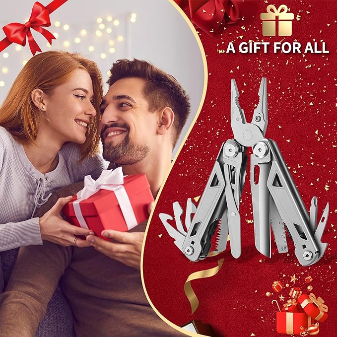17-In-1 Multitool, Gifts for Men Dad Him Multi Tool Pliers, EDC Multi-Tool Kits, Stocking Stuffers Pocket Knife Gadgets for Camping Hiking Surviving Fishing Hunting