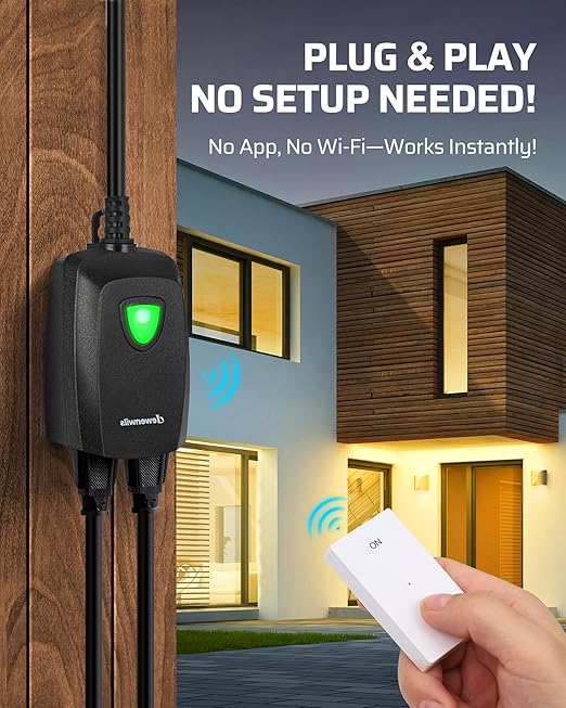 DEWENWILS Outdoor Wireless Remote Control Dual 3-Prong Outlet Weatherproof, Expandable Indoor Electrical Power Strip with Wall/Portable Light Switch, 15A, 7-inch Cord 100FT Range, ETL Listed