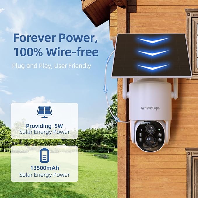 4G LTE Cellular Security Camera, No Wifi Security Camera, 2.5K Solar Camera Outdoor Wireless, 360° Live View, Spotlight Color Night Vision, Motion&Siren Alert, SD/Cloud Storage (SIM Card Included)