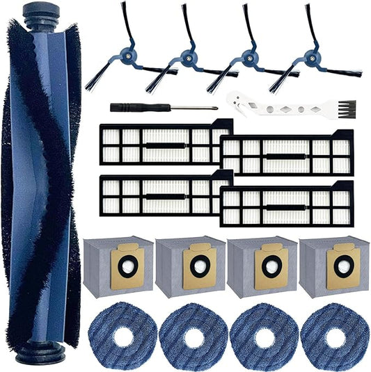 19 Pcs Replacement Parts for eufy x10 pro omni Vacuum Accessories Kit, Includes 1 Main brush, 4 Side brushes, 4 Filters, 4 Mop Pads,4 Dust Bags and 2 tools