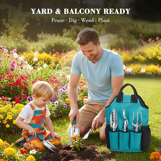 Garden Tool Set, Gardening Gifts for Women, Men, Mom, Dad, 11-Piece Heavy-Duty Aluminum Hand Tools Set with Tote Bag, Ergonomic Handles, Rust-Proof Starter Garden Kits, Gardening Essentials & Supplies