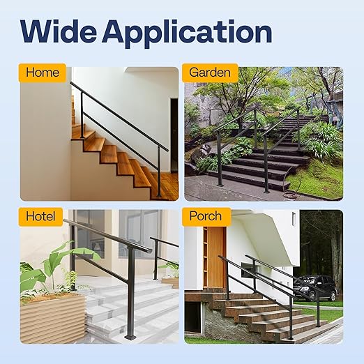 VIVOHOME 2-Pack 6 Step Hand Rails for Outdoor Steps, Galvanized Steel Railing, Black Oval Exterior Hand Railing for Porch, Deck, or Indoor Stairs, Railing Kit