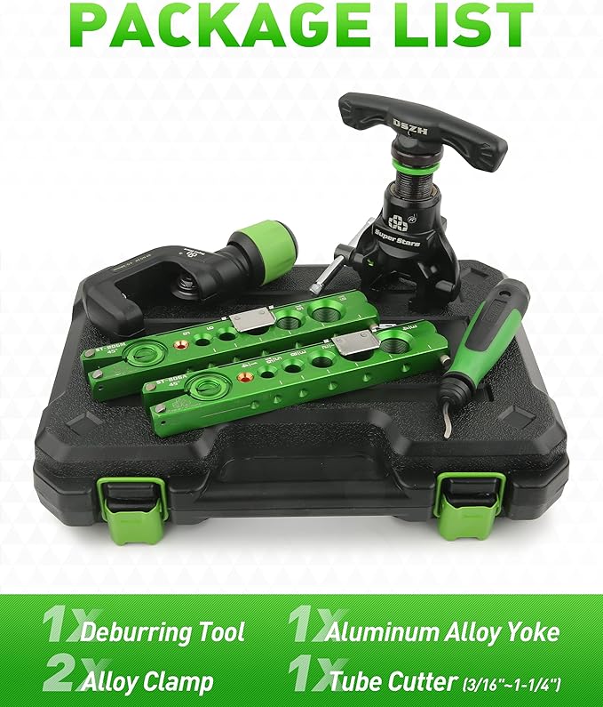 Super Stars Flaring Tool Kit 1/4in - 3/4in Single Flare Tool HVAC 45° Eccentric Type Flare Tool with Pipe Cutter for Copper Tube Pipe (5 in 1 Kit)