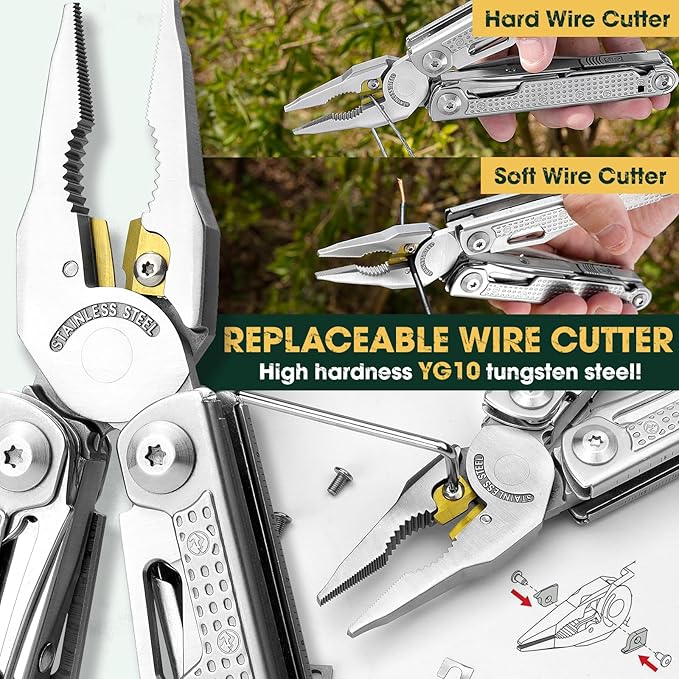 Multitools Pliers Pro, Upgraded Multi Tool With Damascus Knife, Replaceable Wire Cutters and Screwdirver Set, Foldable Multitools with Scissors, Screwdriver, Ideal for Camping,Survival, Repair