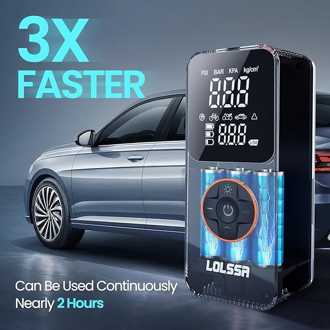Tire Inflator Portable Air Compressor-Tire Pump 150PSI Cordless Electric for Car, Motorcycle, Bike, Ball, with Tire Gauge Pressure, Dual-Use Type