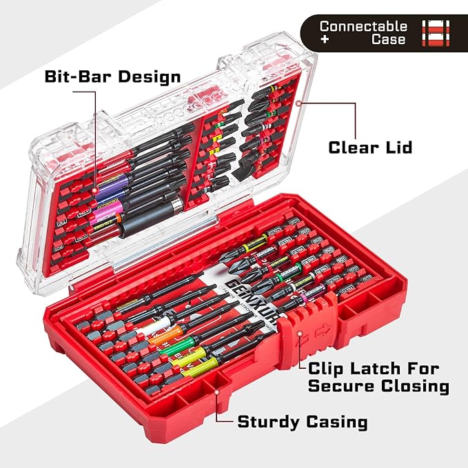 35Pieces Impact Screwdriver Bits Set, Magnetic S2 Steel 1”/2”/3” Phillips/Square/Torx/Slotted Bits Tips,Impact Bit Holder with Red Storage Box Case
