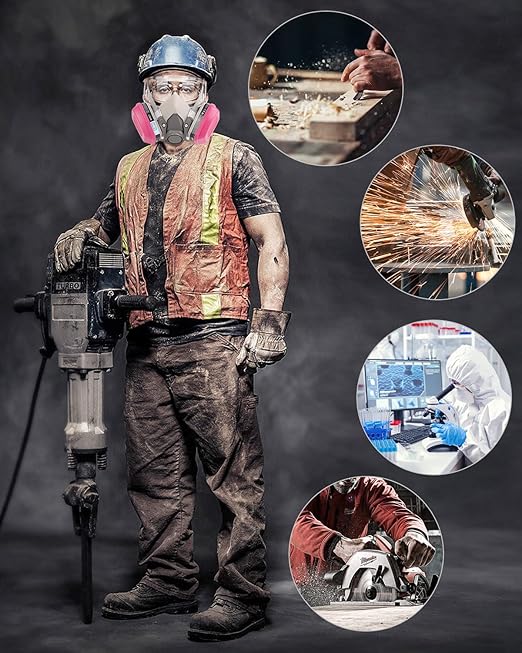 Respirator Mask with 60921 Filters - Reusable Half Facepiece Cover with Anti-Fog Safety Goggle Set Against Organic Vapors Dustb Fumes Used for Painting, Chemical, Welding, Cutting