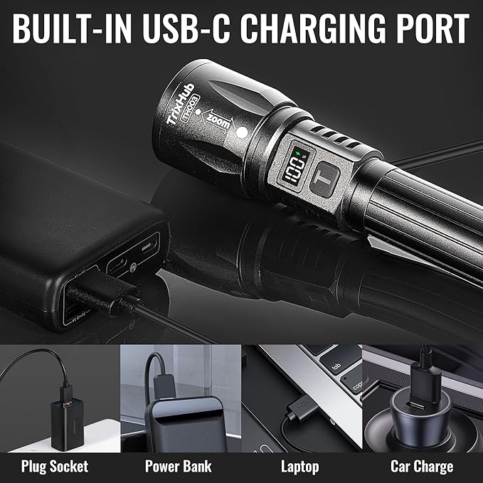 Rechargeable Flashlights 2 Pack, 9000LM Super Bright Flashlight High Lumens with LCD Digital Display, 5 Adjustable Mode Powerful Tactical Flashlight, Waterproof Flashlights for Home Camping Essentials