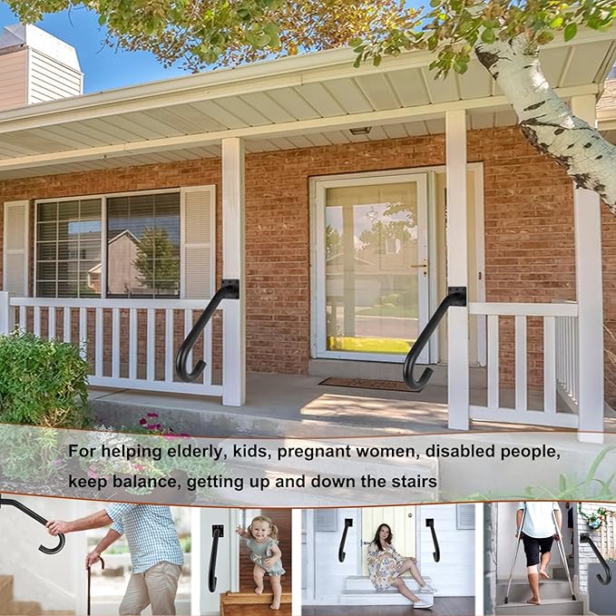 2PCS Hand Rails for Outdoor Steps, Outdoor Handrail Safety Grab Bar for Stairs Wall Mounted U Shaped Handrail 1.25" Tube Hand Railing for Garage Entry