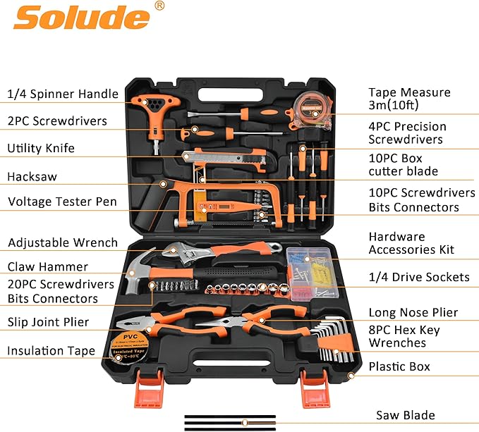 SOLUDE Tool Set,182-Piece Home Repair Tool Kit for Men Women College Students,Household Basic Hand Tool Sets with Case for Home Maintenance,Dorm Essentials and DIY Projects