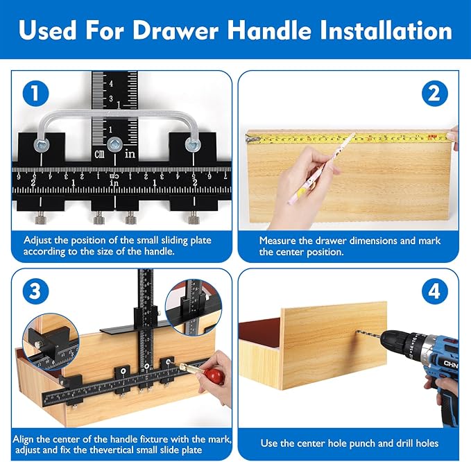 Aluminum Cabinet Hardware Jig, Punch Locator Drill Guide,Wood Drilling Dowelling Guide for Installation of Handles Knobs on Doors and Drawer, Cabinet Template Tool for Handles and Pulls