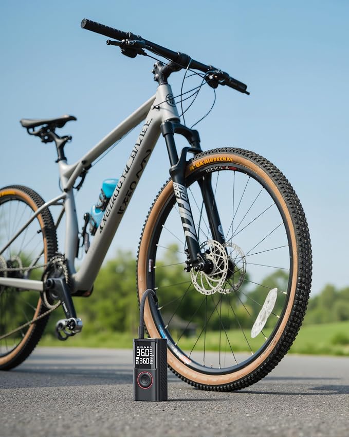 Tire Inflator Portable Air Compressor, 150 PSI Cordless Bike Pump, Air Pump for Auto, Motorcycle, Bicycle, Balls with Pressure Gauge, LED Light & Car Accessories, Black, Medium