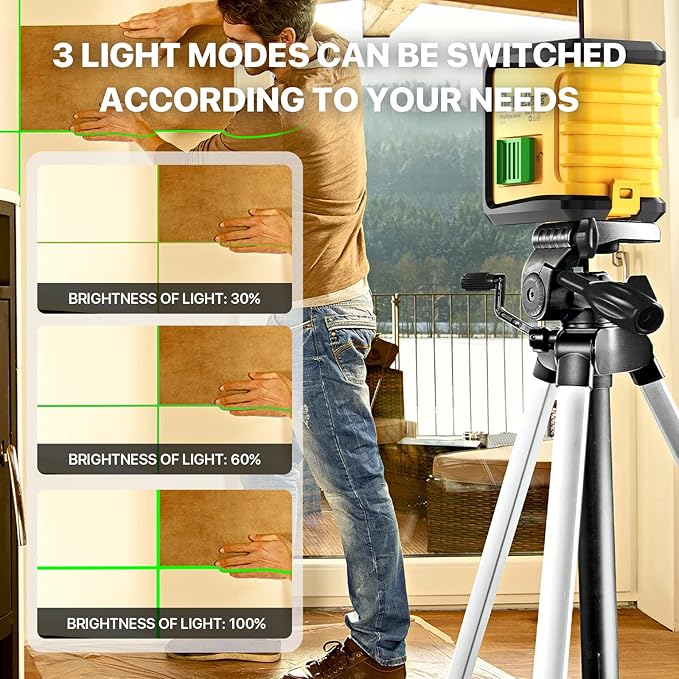 Laser Level with Tripod, 100ft Green Cross Line Laser Level with 18" Lightweight Aluminum Adjustable Tripod, Self leveling and Pulse Mode,Battery,Carrying Bag Included